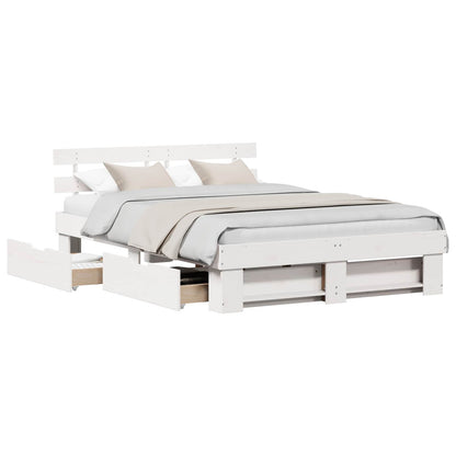 vidaXL Bed Frame with Headboard White 140 x 200 cm Solid Pine Wood