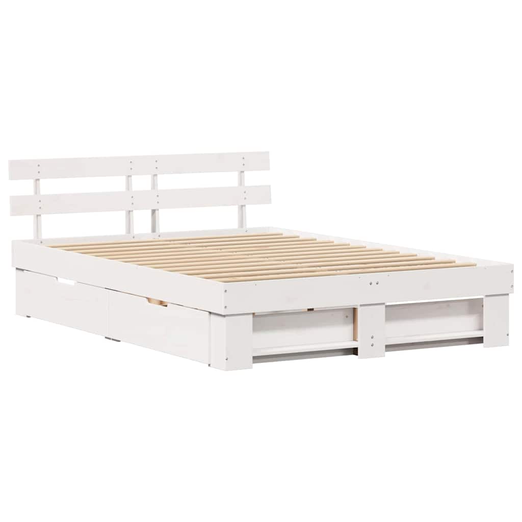 vidaXL Bed Frame with Headboard White 140 x 200 cm Solid Pine Wood