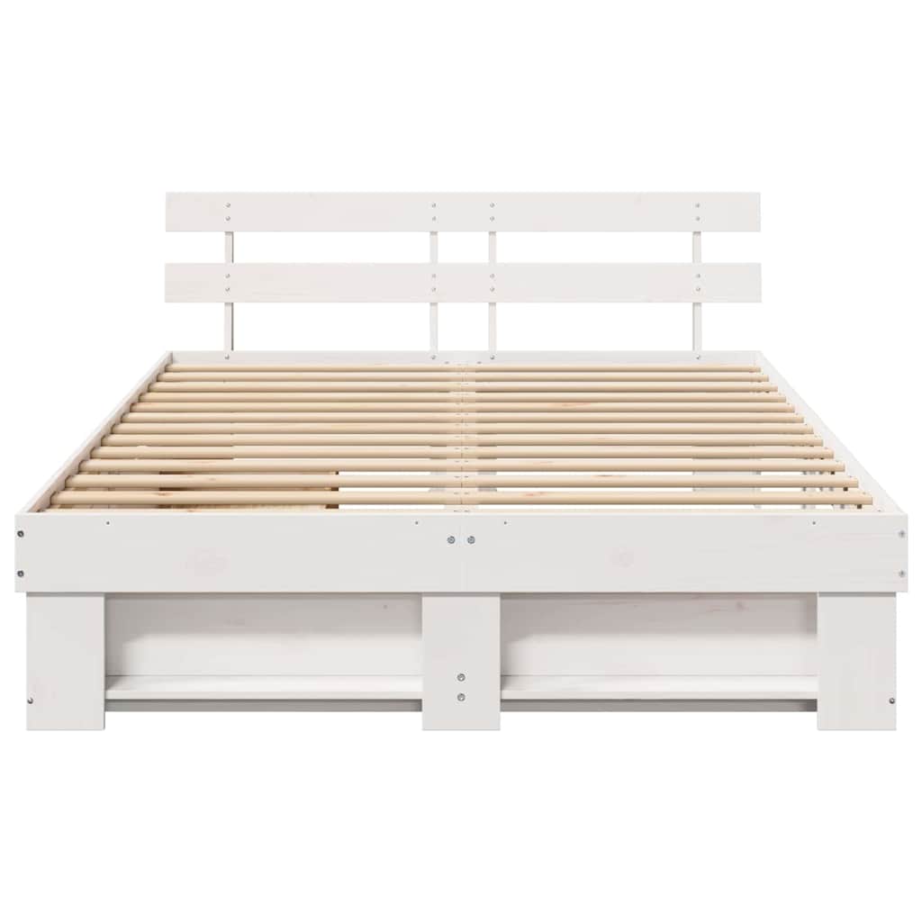 vidaXL Bed Frame with Headboard White 140 x 200 cm Solid Pine Wood