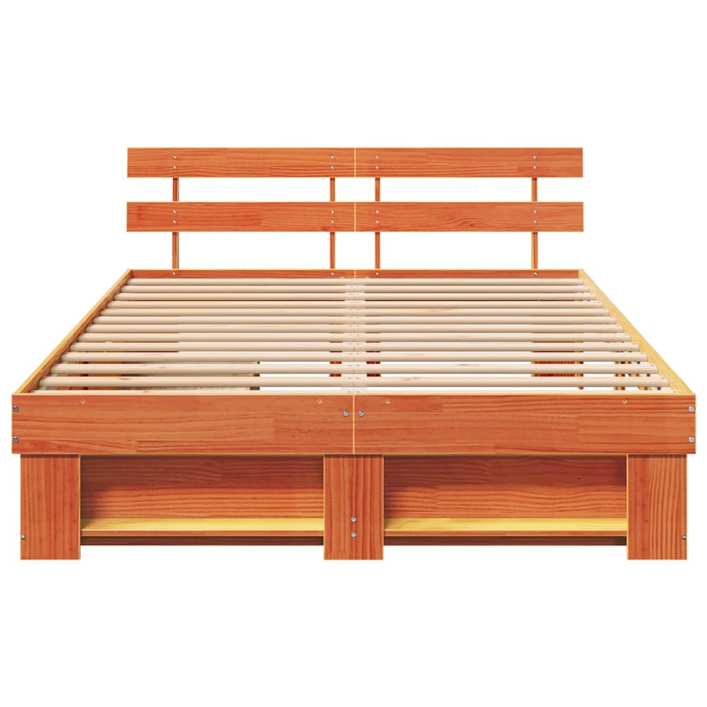vidaXL Bed Frame with Headboard Wax Brown 140 x 200 cm Solid Pine Wood