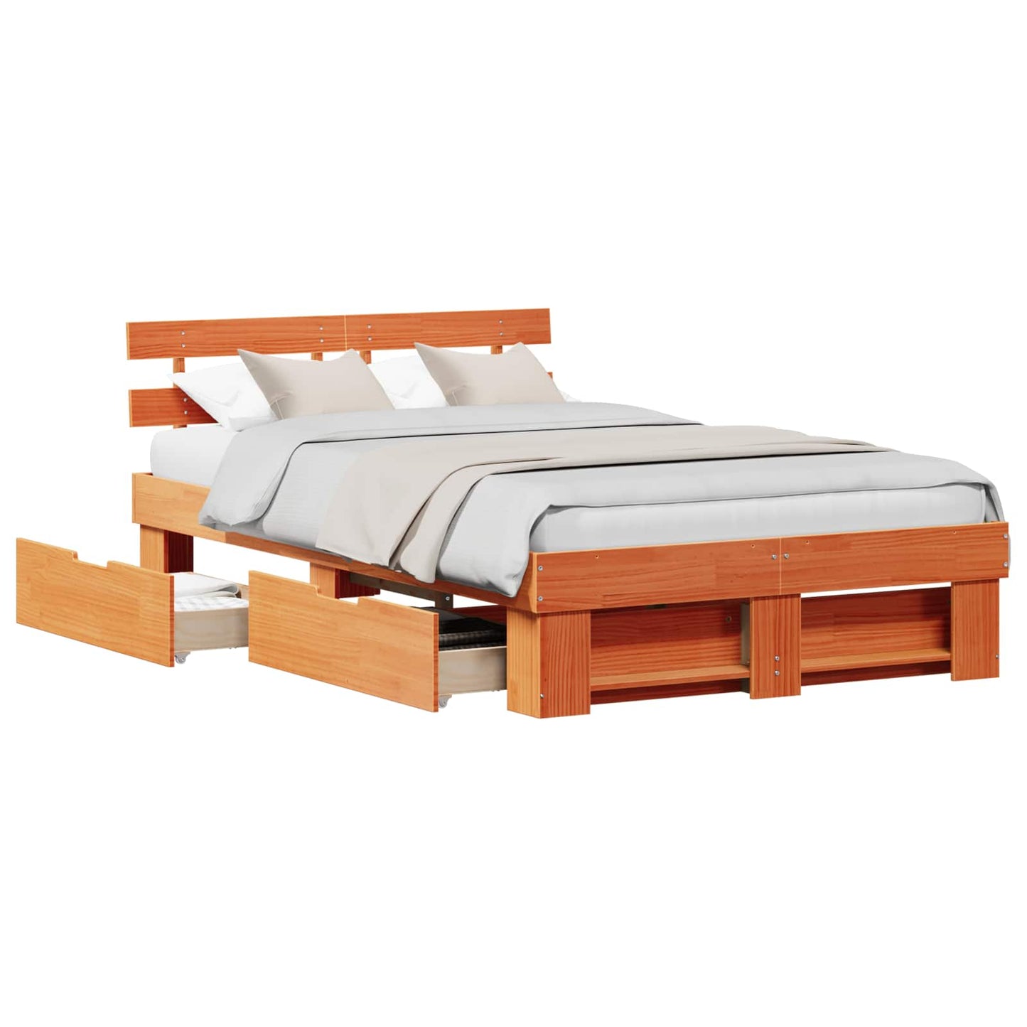 vidaXL Bed Frame with Headboard Wax Brown 120 x 200 cm Solid Pine Wood