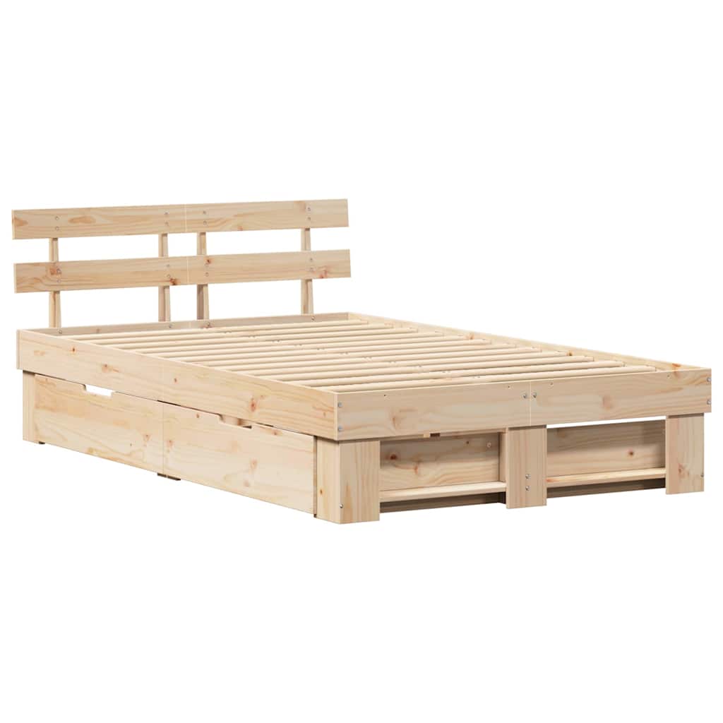 vidaXL Bed Frame with Headboard Brown 140 x 190 cm Solid Pine Wood