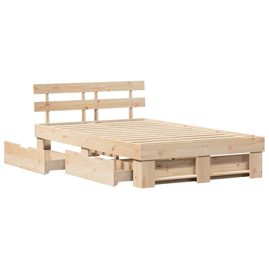 vidaXL Bed Frame with Headboard Brown 140 x 190 cm Solid Pine Wood