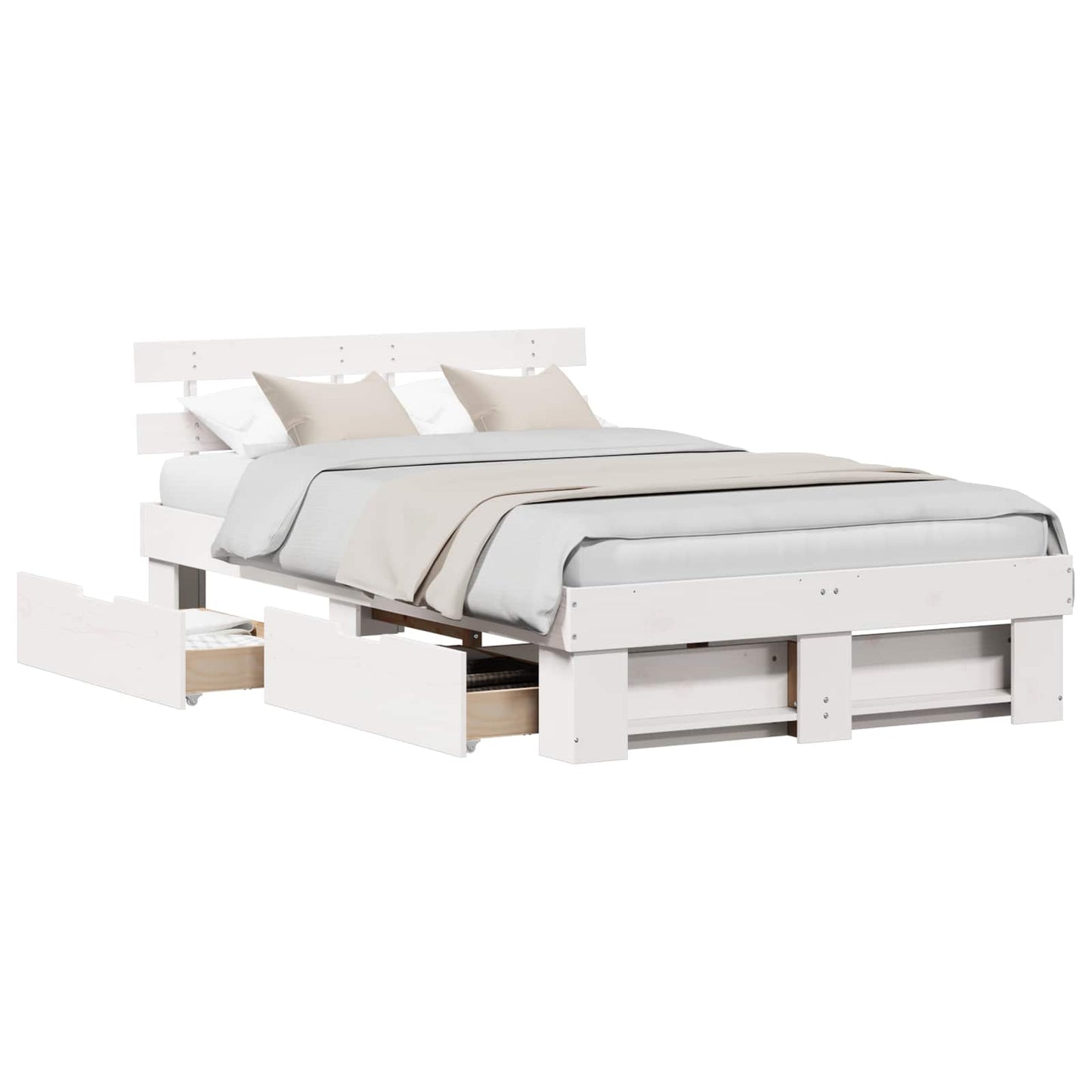 vidaXL Bed Frame with Headboard White 140 x 190 cm Solid Pine Wood