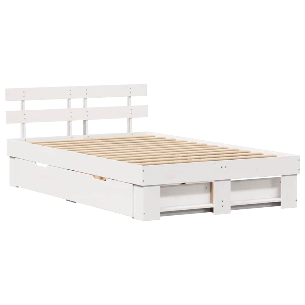 vidaXL Bed Frame with Headboard White 140 x 190 cm Solid Pine Wood