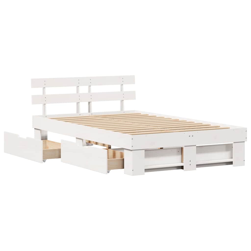 vidaXL Bed Frame with Headboard White 140 x 190 cm Solid Pine Wood