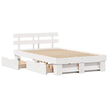 vidaXL Bed Frame with Headboard White 140 x 190 cm Solid Pine Wood
