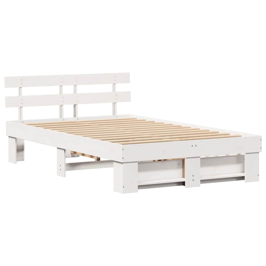 vidaXL Bed Frame with Headboard White 140 x 190 cm Solid Pine Wood