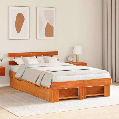vidaXL Bed Frame with Headboard Wax Brown 140 x 190 cm Solid Pine Wood