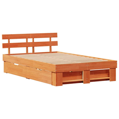 vidaXL Bed Frame with Headboard Wax Brown 140 x 190 cm Solid Pine Wood