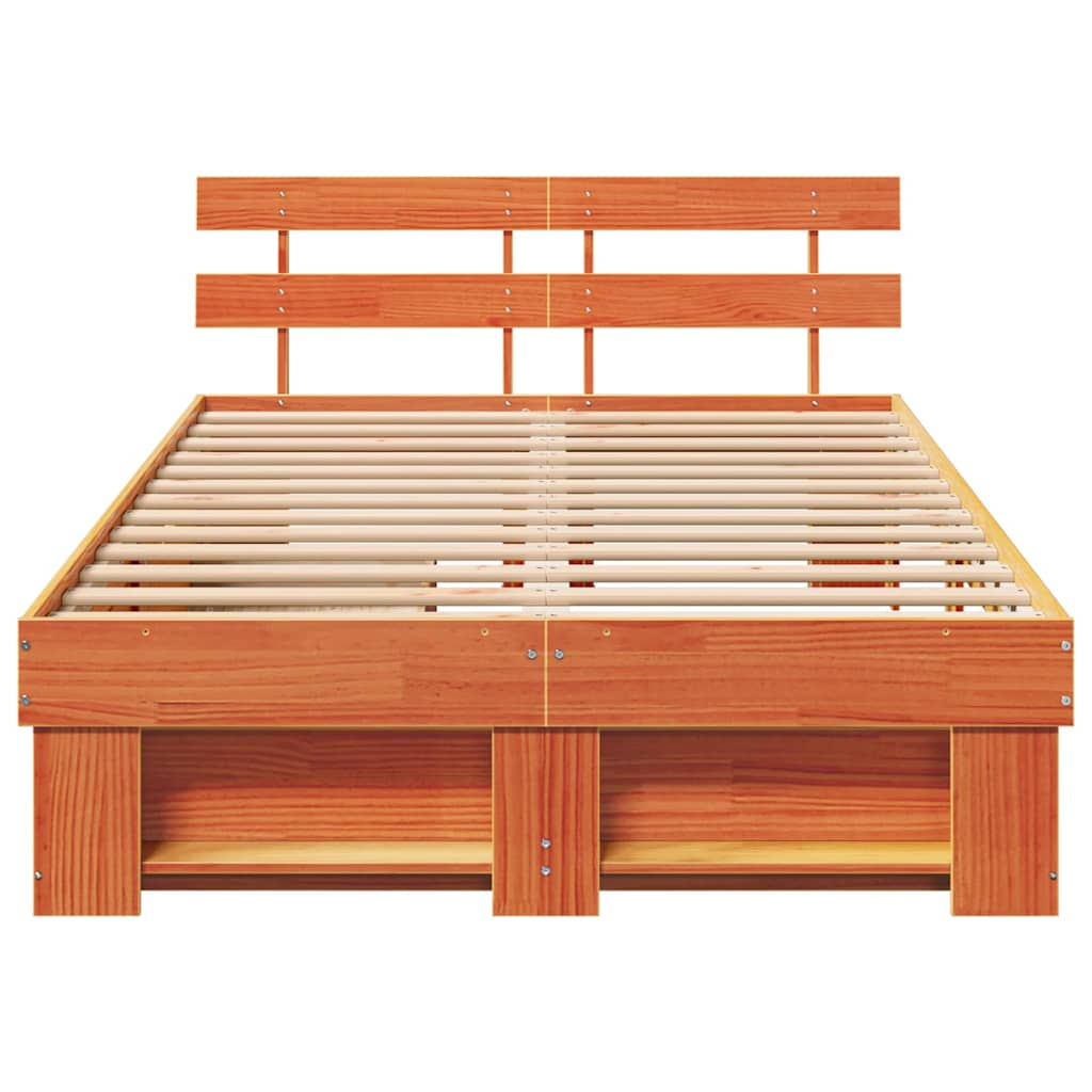 vidaXL Bed Frame with Headboard Wax Brown 140 x 190 cm Solid Pine Wood