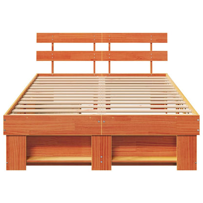 vidaXL Bed Frame with Headboard Wax Brown 140 x 190 cm Solid Pine Wood