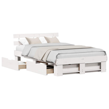 vidaXL Bed Frame with Headboard White 135 x 190 cm Solid Pine Wood