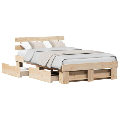 vidaXL Bed Frame with Headboard Brown 120 x 190 cm Solid Pine Wood