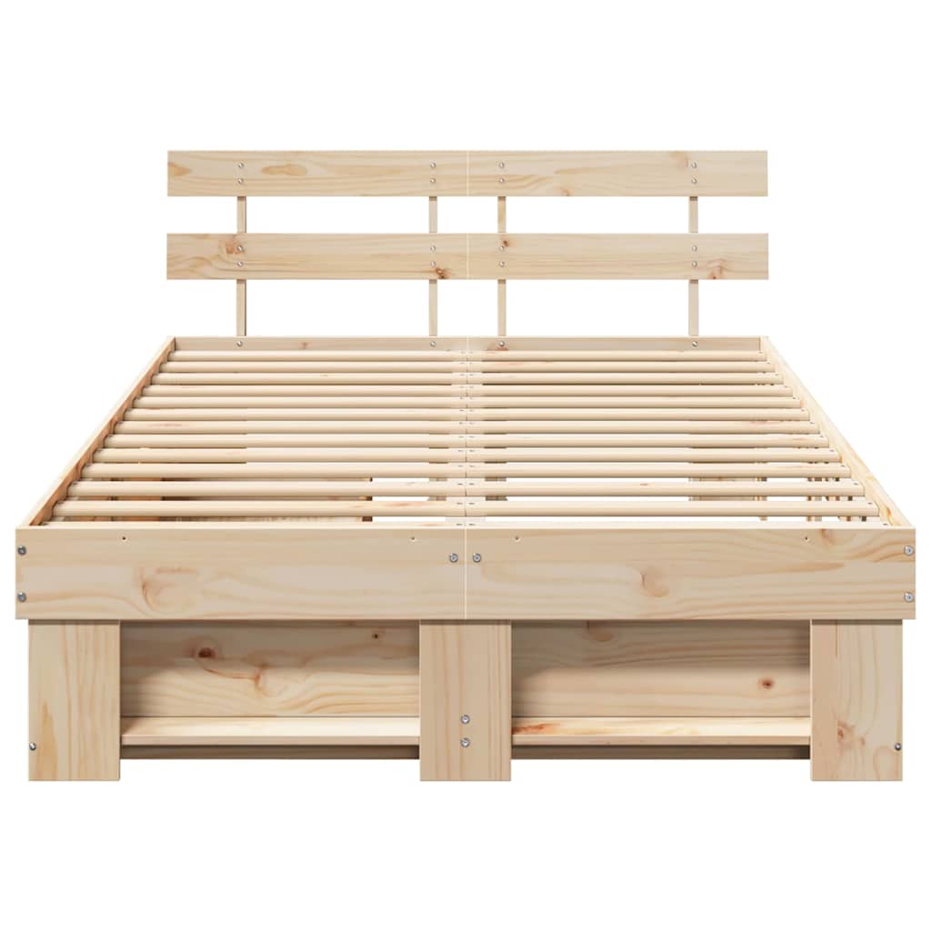 vidaXL Bed Frame with Headboard Brown 120 x 190 cm Solid Pine Wood