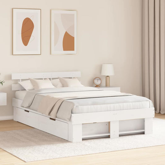 vidaXL Bed Frame with Headboard White 120 x 190 cm Solid Pine Wood