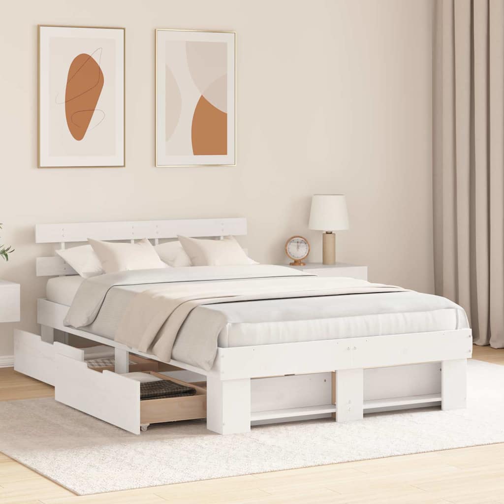 vidaXL Bed Frame with Headboard White 120 x 190 cm Solid Pine Wood