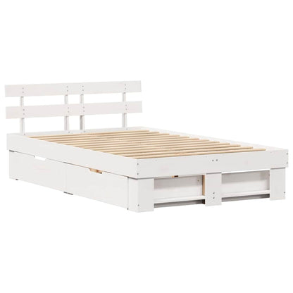 vidaXL Bed Frame with Headboard White 120 x 190 cm Solid Pine Wood