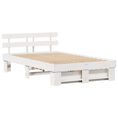 vidaXL Bed Frame with Headboard White 120 x 190 cm Solid Pine Wood