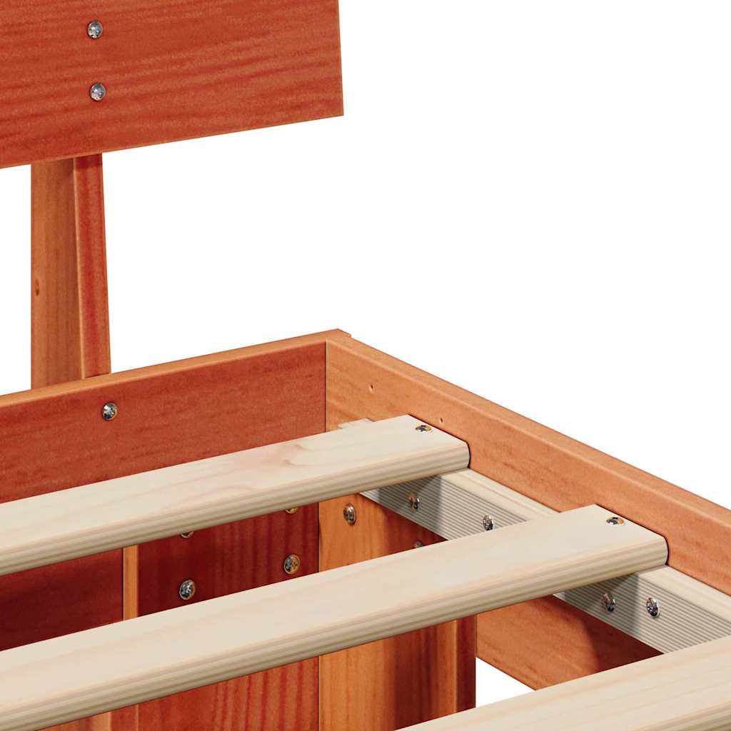 vidaXL Bed Frame with Headboard Wax Brown 120 x 190 cm Solid Pine Wood