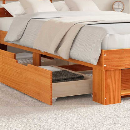 vidaXL Bed Frame with Headboard Wax Brown 120 x 190 cm Solid Pine Wood
