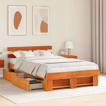 vidaXL Bed Frame with Headboard Wax Brown 120 x 190 cm Solid Pine Wood