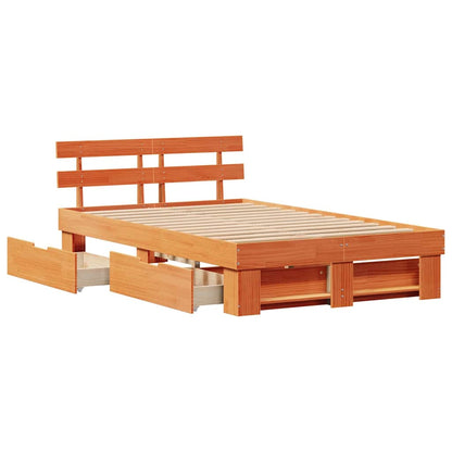 vidaXL Bed Frame with Headboard Wax Brown 120 x 190 cm Solid Pine Wood