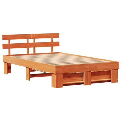 vidaXL Bed Frame with Headboard Wax Brown 120 x 190 cm Solid Pine Wood