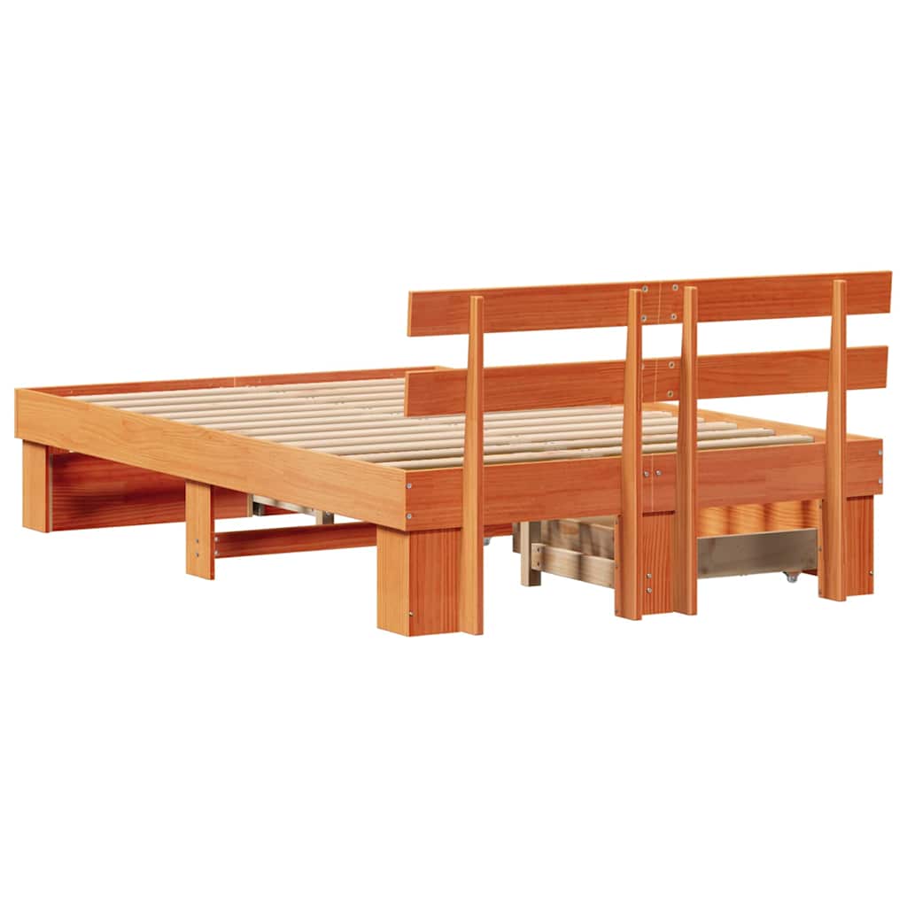 vidaXL Bed Frame with Headboard Wax Brown 120 x 190 cm Solid Pine Wood