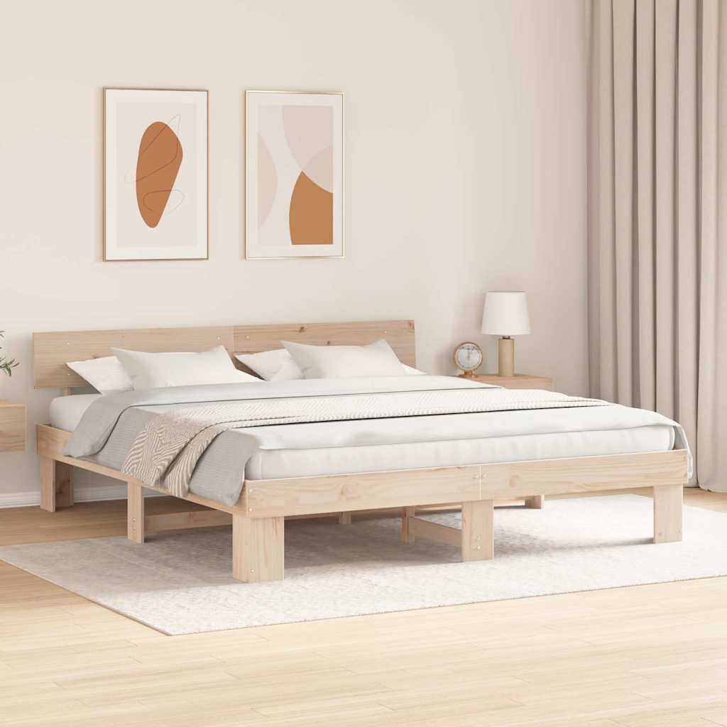 vidaXL Bed Frame with Headboard Brown 200 x 200 cm Solid Pine Wood