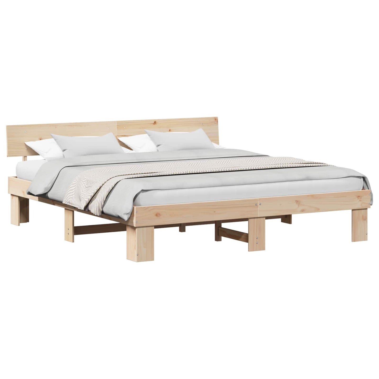 vidaXL Bed Frame with Headboard Brown 200 x 200 cm Solid Pine Wood