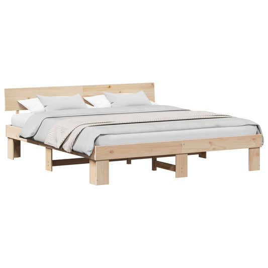 vidaXL Bed Frame with Headboard Brown 200 x 200 cm Solid Pine Wood