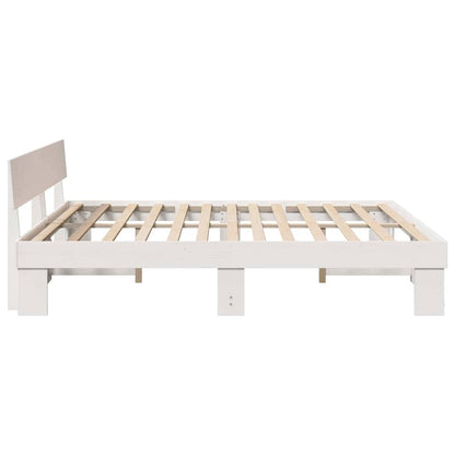 vidaXL Bed Frame with Headboard White 200 x 200 cm Solid Pine Wood