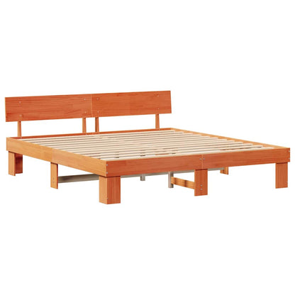 vidaXL Bed Frame with Headboard Wax Brown 200 x 200 cm Solid Pine Wood