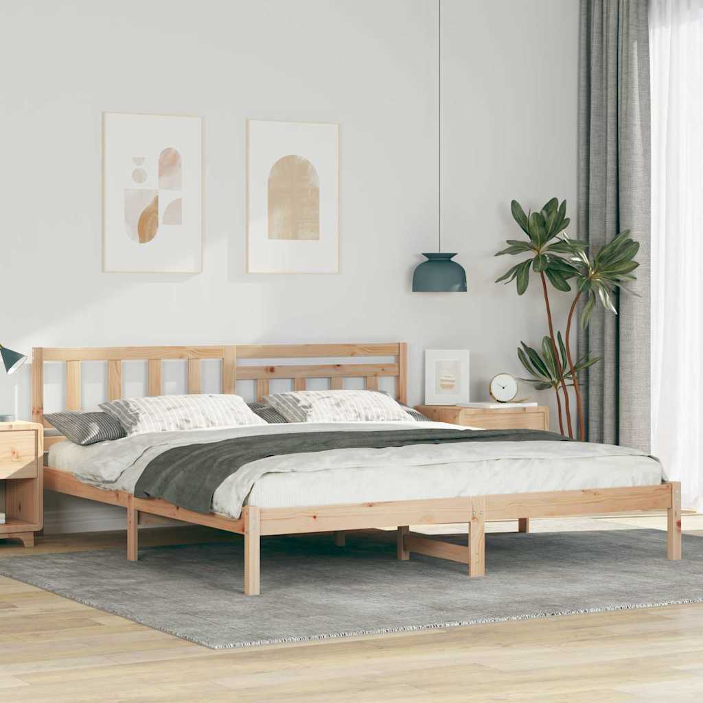 vidaXL Bed Frame with Headboard Brown 200 x 200 cm Solid Pine Wood