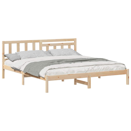 vidaXL Bed Frame with Headboard Brown 200 x 200 cm Solid Pine Wood