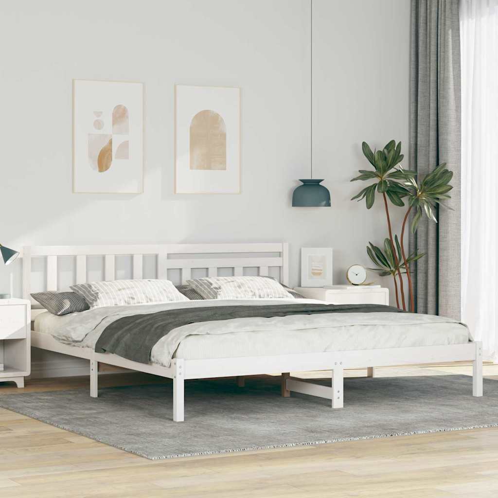vidaXL Bed Frame with Headboard White 200 x 200 cm Solid Pine Wood