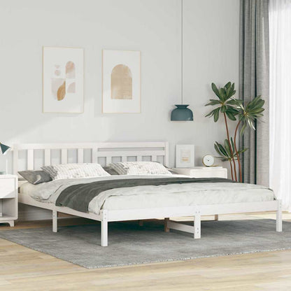 vidaXL Bed Frame with Headboard White 200 x 200 cm Solid Pine Wood