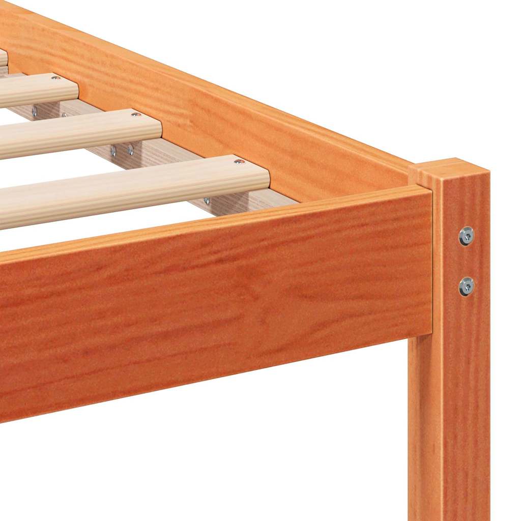 vidaXL Bed Frame with Headboard Wax Brown 200 x 200 cm Solid Pine Wood