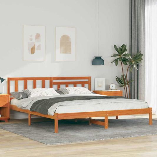 vidaXL Bed Frame with Headboard Wax Brown 200 x 200 cm Solid Pine Wood