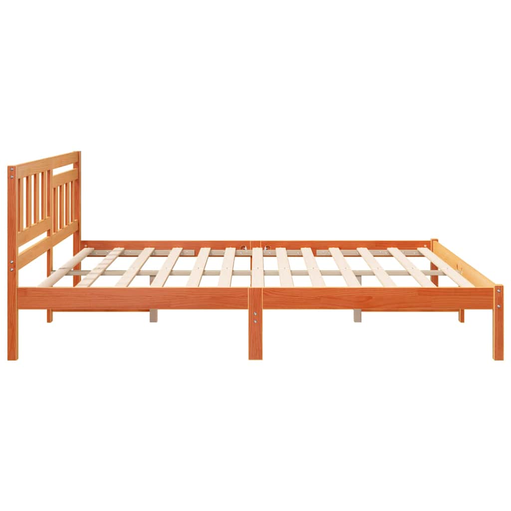 vidaXL Bed Frame with Headboard Wax Brown 200 x 200 cm Solid Pine Wood