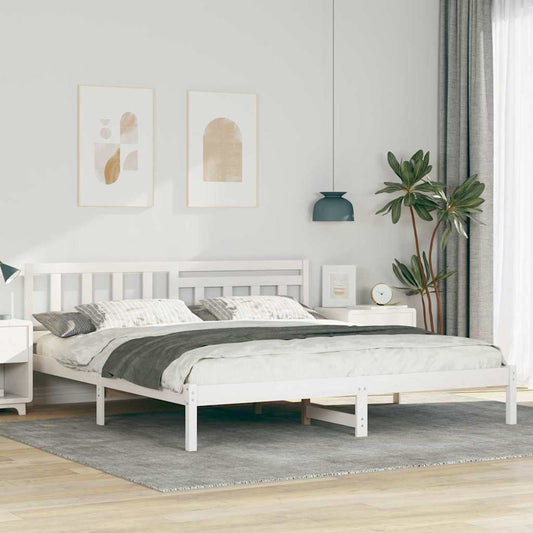 vidaXL Bed Frame with Headboard White 180 x 200 cm Solid Pine Wood