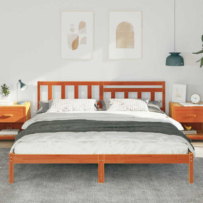 vidaXL Bed Frame with Headboard Wax Brown 180 x 200 cm Solid Pine Wood