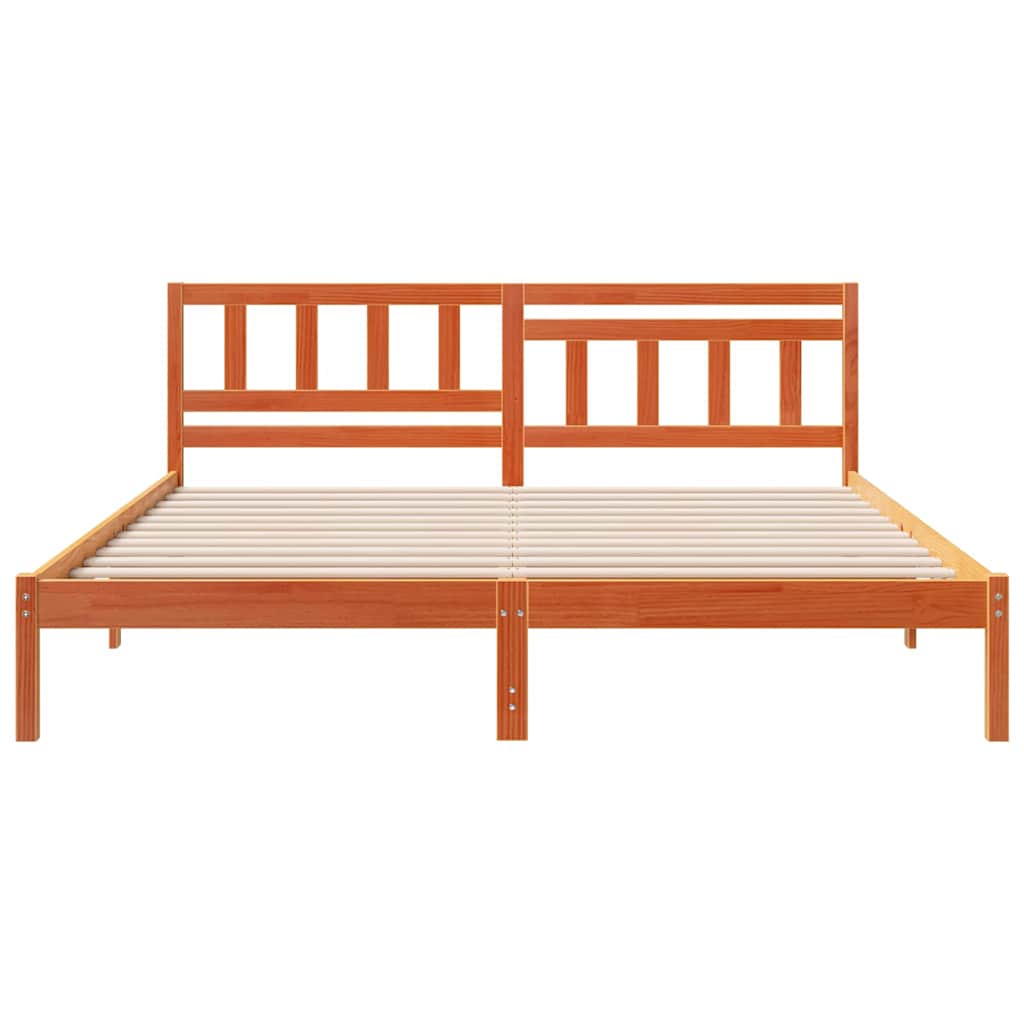 vidaXL Bed Frame with Headboard Wax Brown 180 x 200 cm Solid Pine Wood