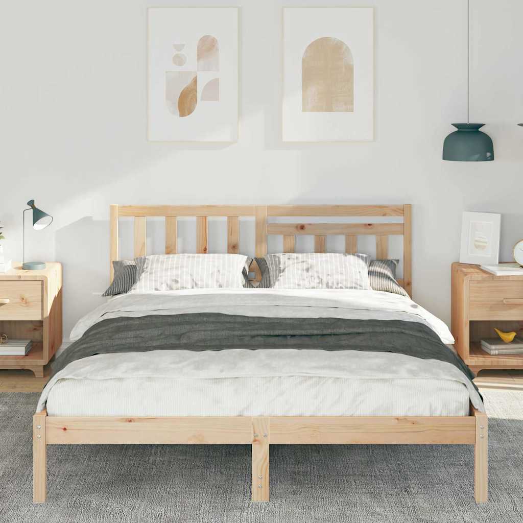 vidaXL Bed Frame with Headboard Brown 160 x 200 cm Solid Pine Wood