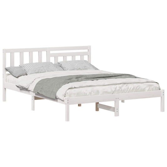 vidaXL Bed Frame with Headboard White 160 x 200 cm Solid Pine Wood