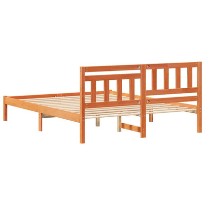 vidaXL Bed Frame with Headboard Wax Brown 160 x 200 cm Solid Pine Wood
