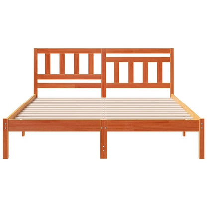 vidaXL Bed Frame with Headboard Wax Brown 160 x 200 cm Solid Pine Wood