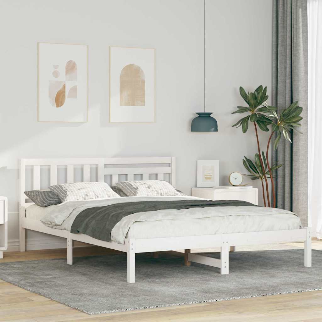 vidaXL Bed Frame with Headboard White 150 x 200 cm Solid Pine Wood