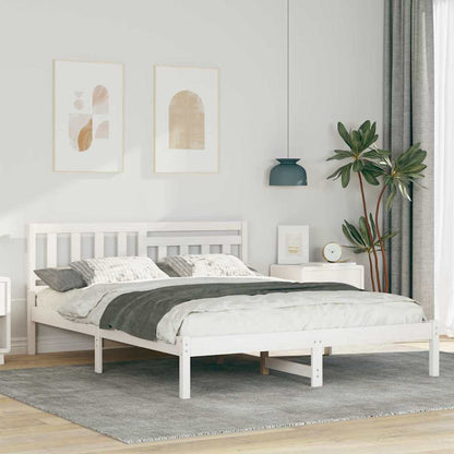 vidaXL Bed Frame with Headboard White 150 x 200 cm Solid Pine Wood